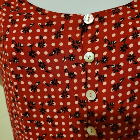 Johnathan Martin 3 Red Floral Polka Dot Maxi Dress Button Down Scoop Neck Cospla - Picture 6 of 8